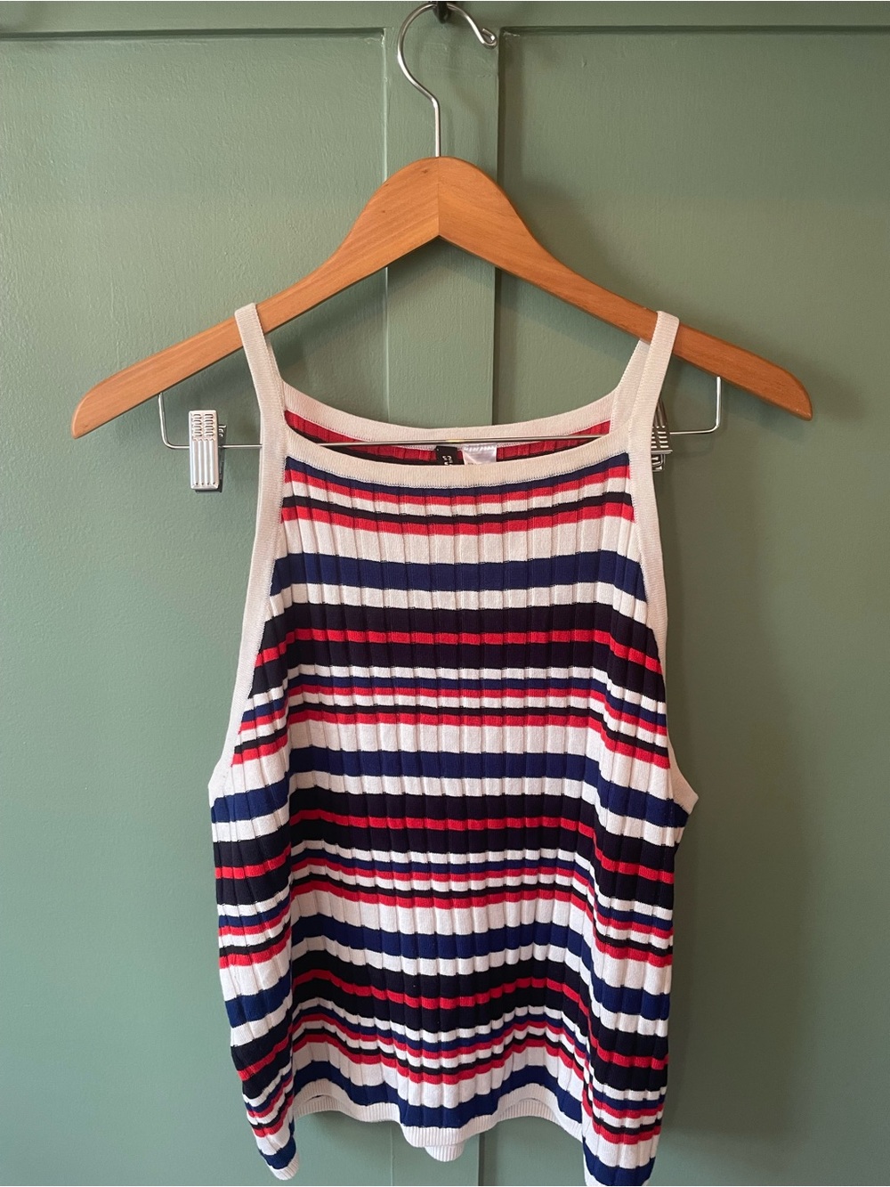 H&M White, Navy & Red Striped Ribbed Tank